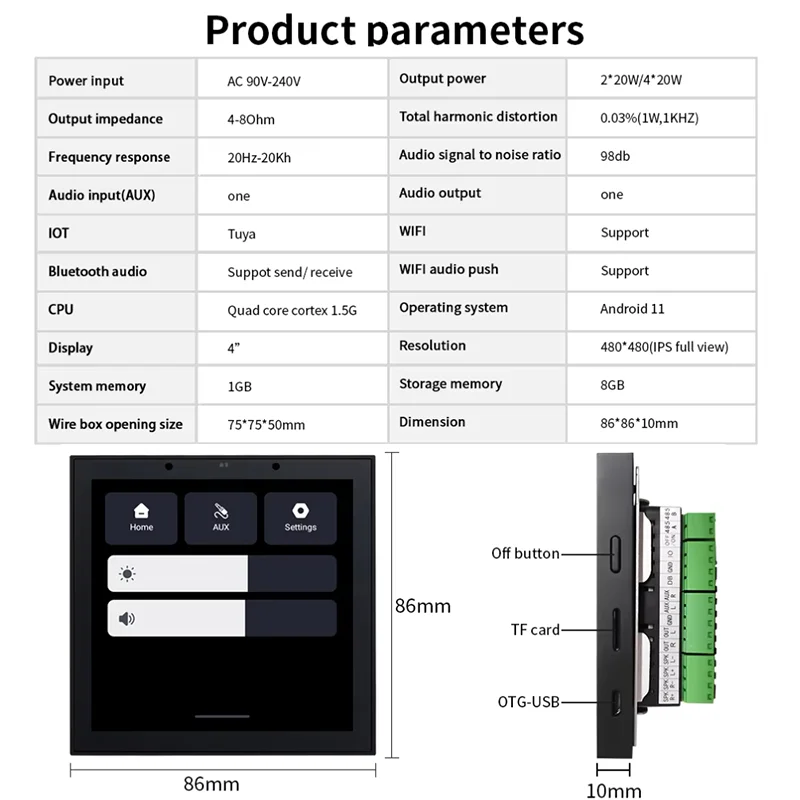 Pemutar Musik Bluetooth Android 11 4 Inci Tuya Amplifier Dinding Rumah Pintar dengan Speaker Langit-langit untuk Musik Latar Belakang