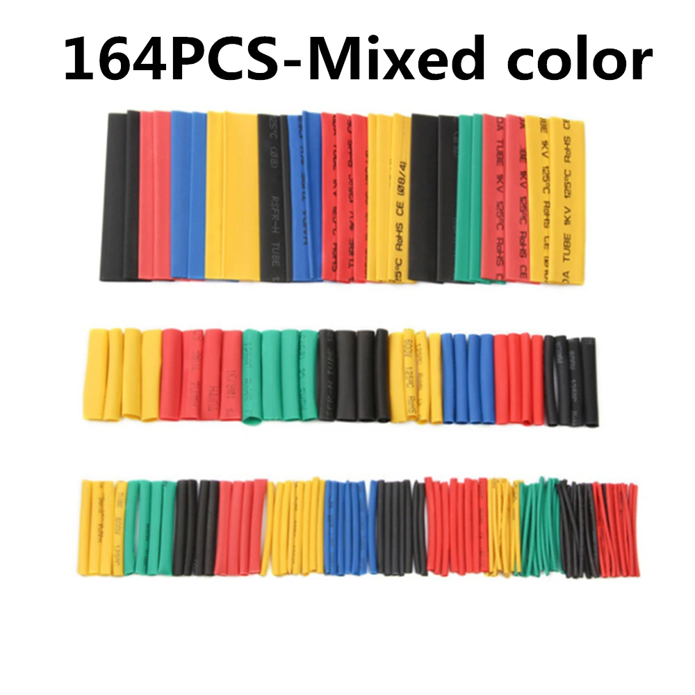 164pcs Set Polyolefin Shrinking Assorted Heat Shrink Tube Wire Cable Insulated Sleeving  Cable damage repair Tubing Set