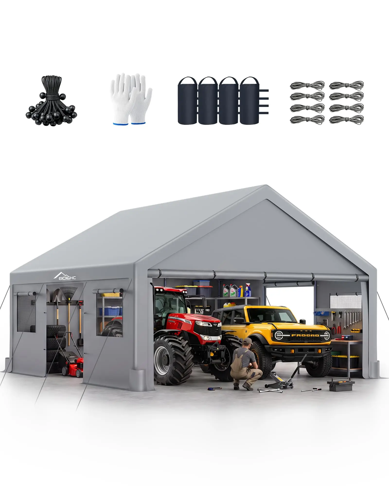 Upgraded 20x20 Heavy Duty Carport, Drive Through Portable Garage