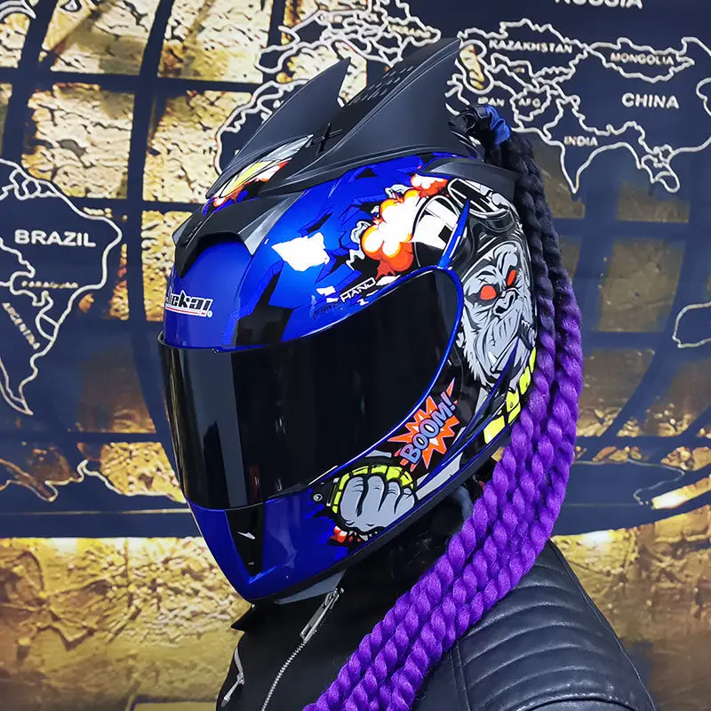 

Full Face Motorcycle Four Seasons Helmet Racing Helmet Motocross Road Motociclista Individuality Braids Corner Bluetooth Support