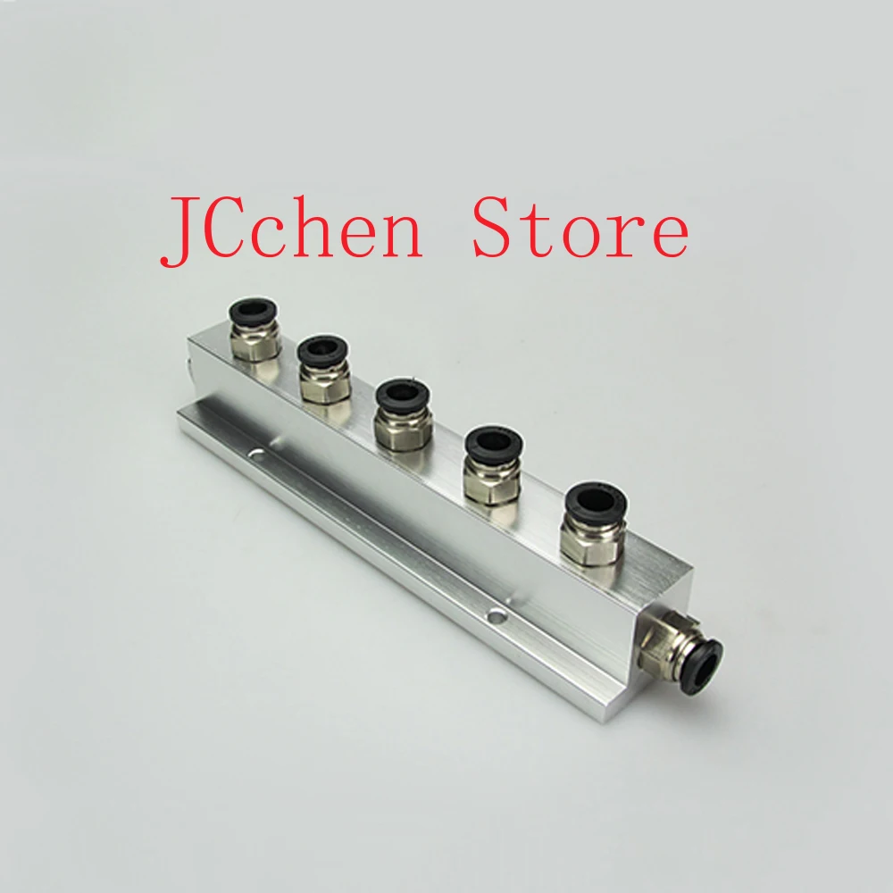 Push In Fit 8mm OD Tube 2 3 4 5 6  Ways 3-6 Ports Solid Aluminum T-Shape Air Manifold Block Splitter With Coupler End Plug
