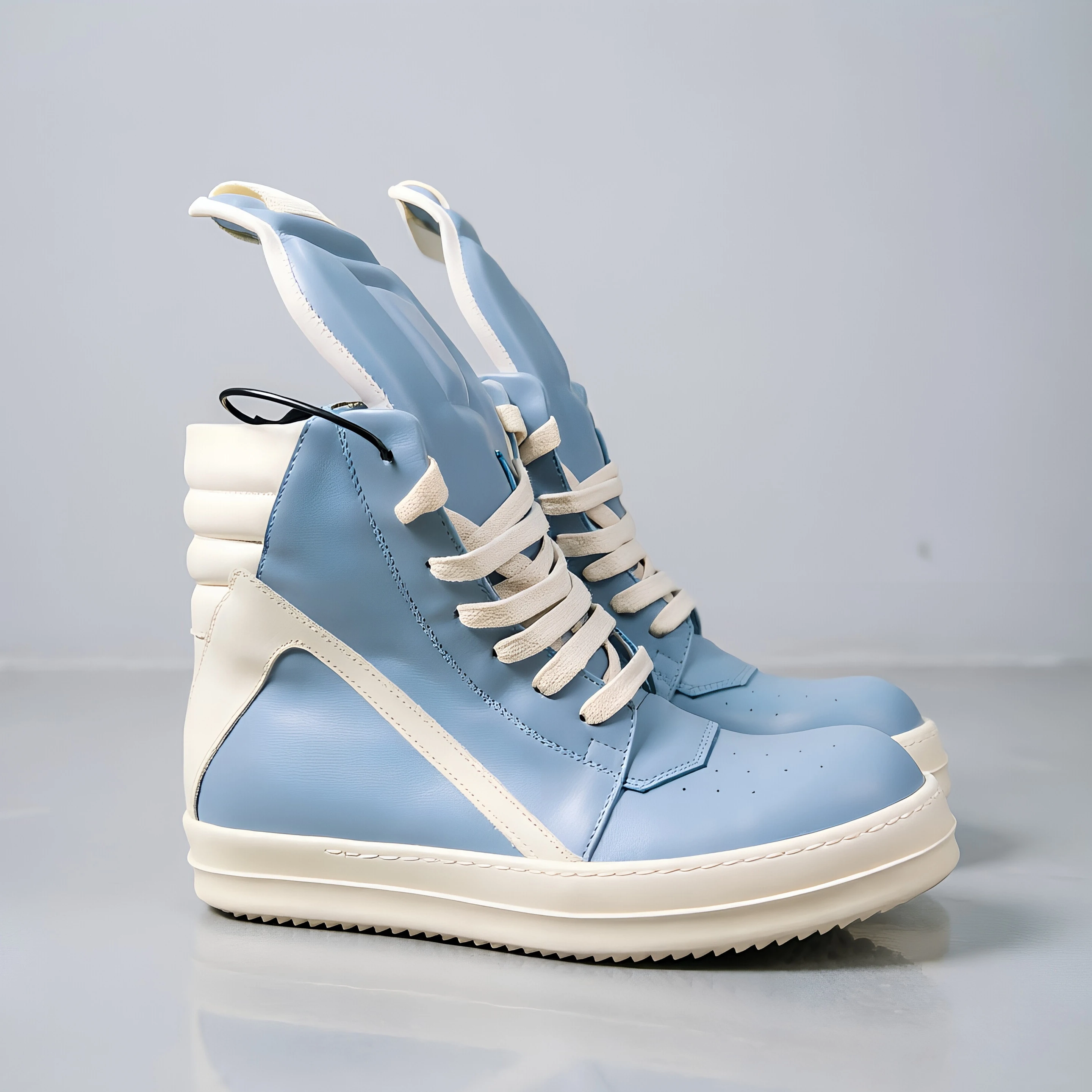 Neue Marken-Herrenschuhe, Lässige High-Top Damen-Sneaker, Leder-Schnürschuhe, Blaue Geobasket-Stiefel mit Reißverschluss, Street-Designer-Mode, Flache Knöchelstiefel