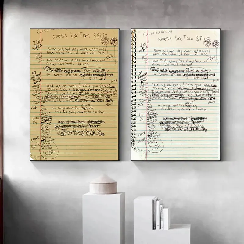 خمر ريترو نيرفانا كورت كوبين رائحة مثل روح المراهقين مكتوبة بخط اليد كلمات قماش المشارك موسيقى الروك جدار ديكور فني للمنزل أ