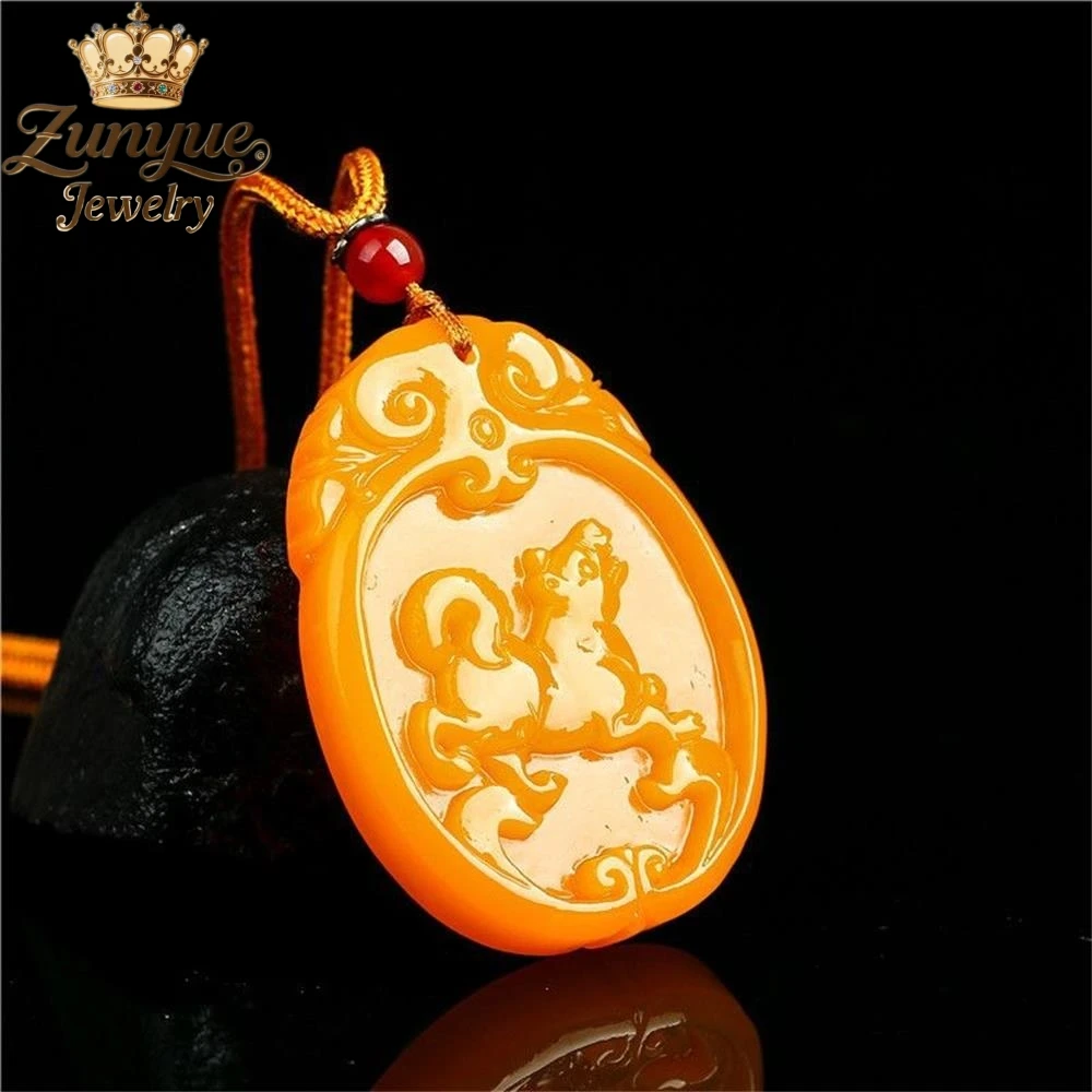 

High-End Hetian Yellow Dragon Jade Zodiac Dog Pendant Luxury Quality Fashion Fine Jewelry Exquisite Elegant Popular Charms Gift