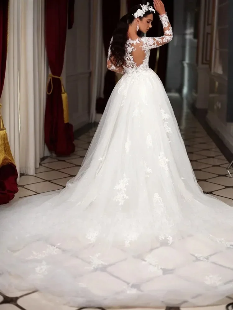 Customized Mermaid Wedding Dresses Sweetheart Long Sleeve  Appliques Bride Gown Detachable Train Vestido De Novia