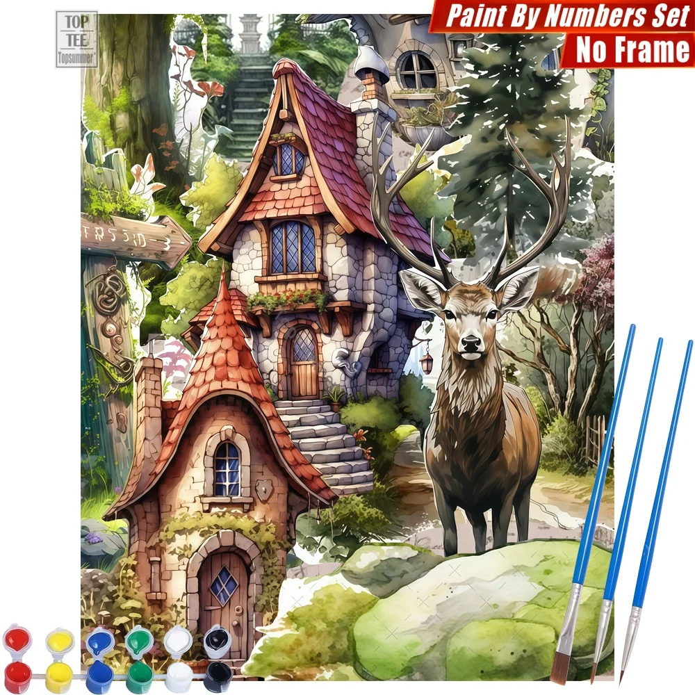 

Набор для рисования по номерам «Сказочный лесной домик» - Спокойная абстрактная картина для стен, подарок на Новый год для бабушки