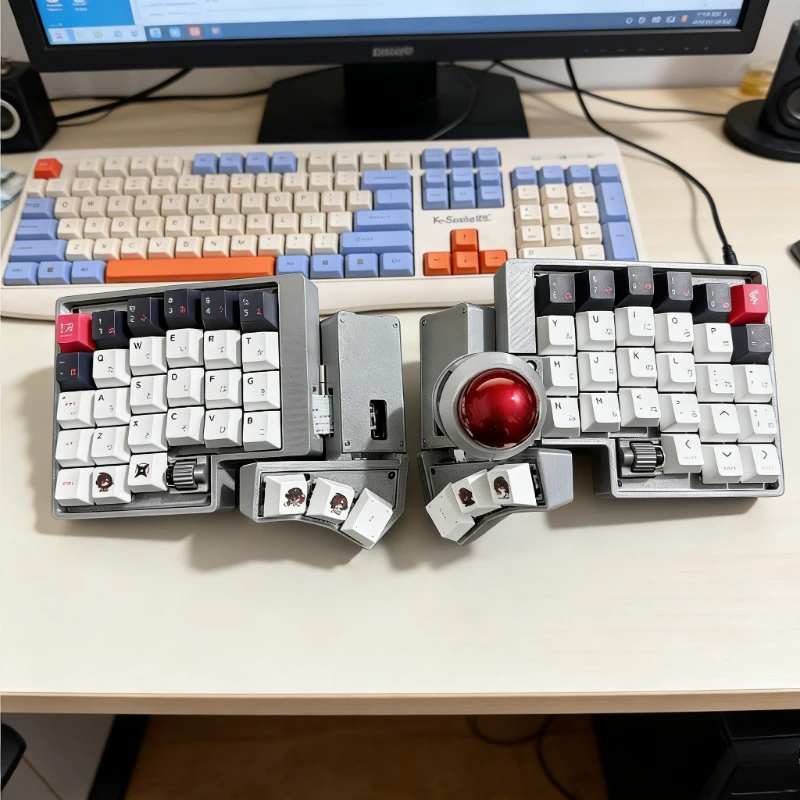 CCK-BALL Wireless Split Trackball Keyboard with Scroll Wheel ZMK Powered Adjustable Angle Ergonomic Design Perfect for Office