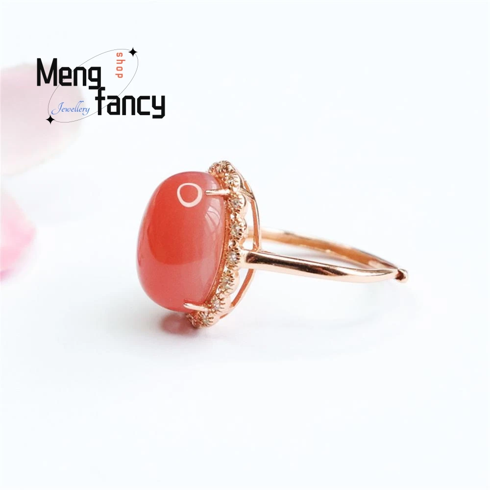 S925 Silver Embed Natural Salt Source Agate Pigeon Egg Ring Elegant High-grade Colorful Luxury Couple Promise Fashion Jewelry