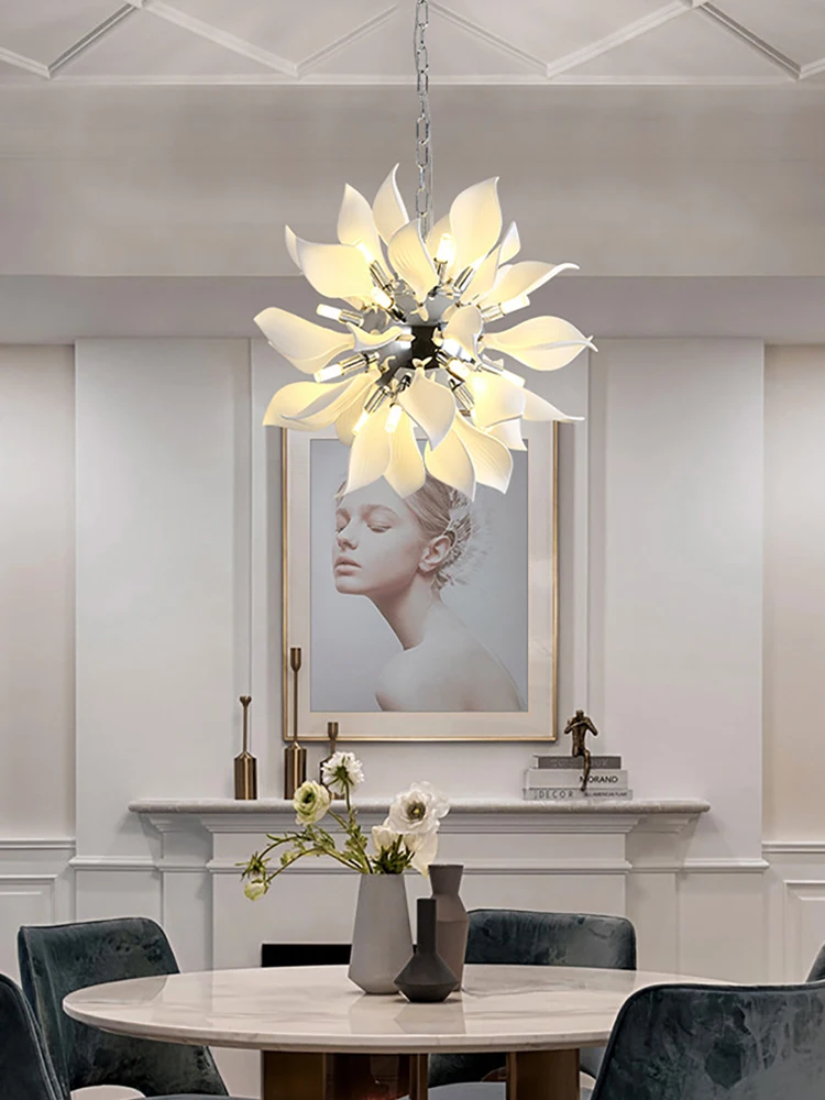 Porcelain Daisy Petal Flower Chandelier Rustic Country Hanging Lamp LED Lighting for Cottage Home Decor Aesthetic Bedroom and Di