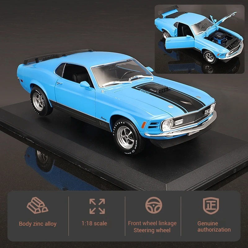 Maisto 1:18 1970 Ford Mustang Machine 1 Orange Blue Old Master Car Model Die Casting Alloy Car Model Ornament Collection Toy