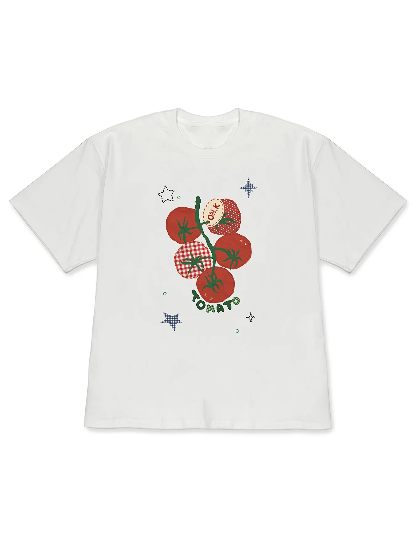 2026 Spring And Summer Women'S Drop Shoulder, Retro Plaid Tomato Fun Printed Short-Sleeve T-Shirt Aesthetic Clothes