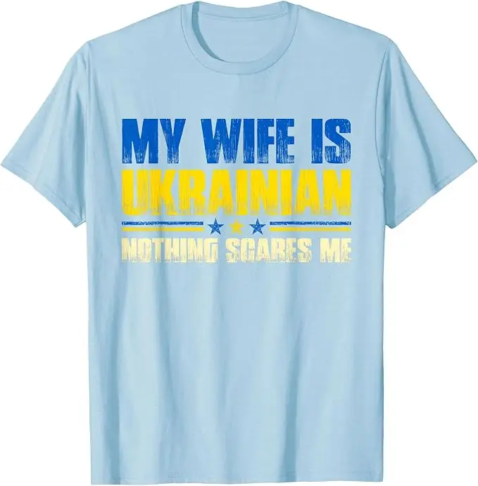 T-Shirt mit Aufdruck „Meine Frau ist Ukrainerin – Nichts macht mir Angst“ – Ukraina-Stolz-Flagge Y2K-Buchstaben Grafik-Slogan-T-Shirt – Herrenmode-Kleidung – Detail 15