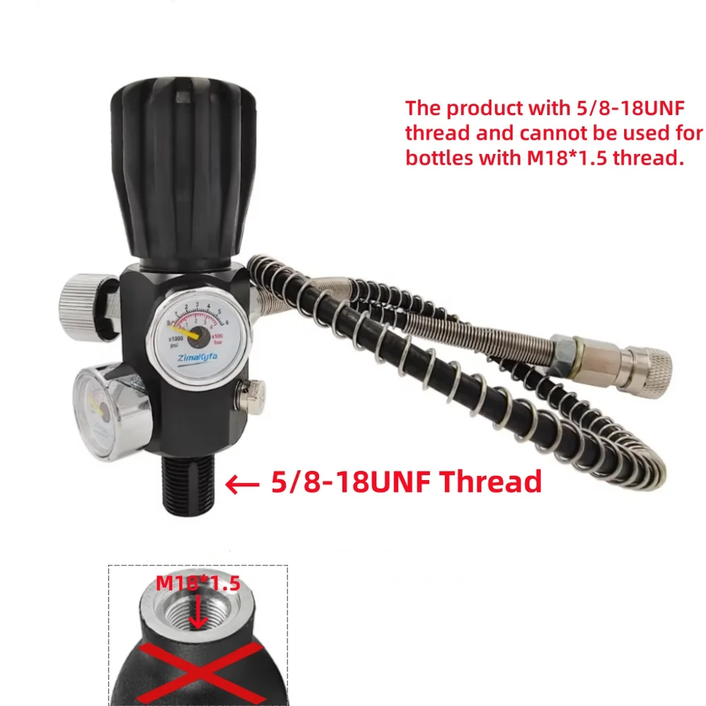 HPA Compressed Air Tank Charging Valve & Filling Station with 20" Spring Reinforced Hose High Pressure 300bar/4500psi