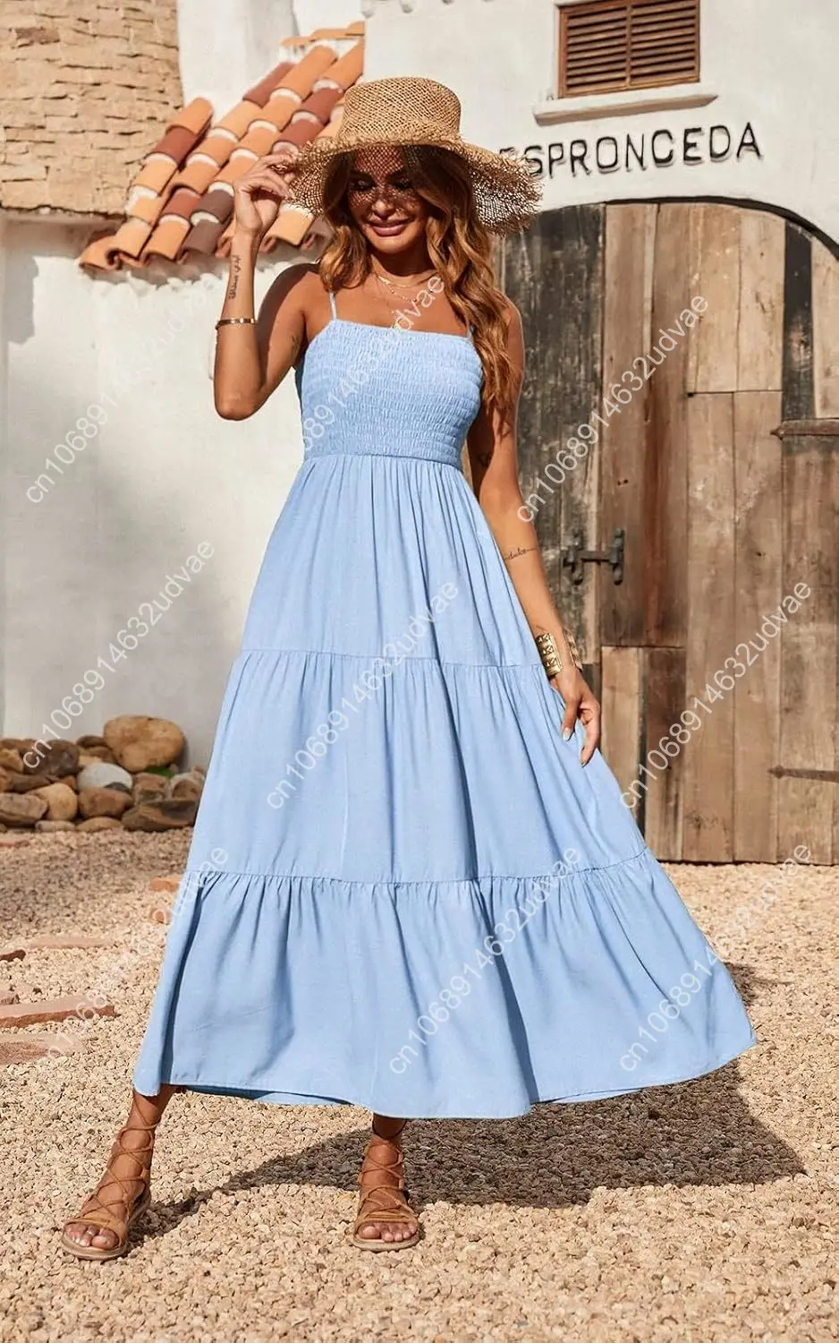 Abito lungo estivo da donna 2025 Casual Boho senza maniche con cinturino per spaghetti smock a strati prendisole da spiaggia lunghi