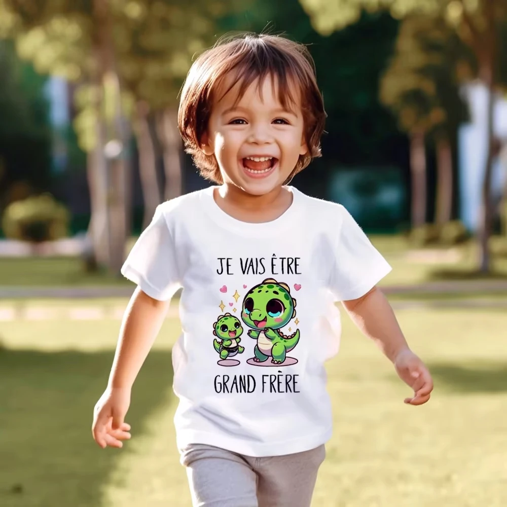 

Футболка с изображением динозавра и надписью "I Will Become A Great Brother Kid" для объявления о беременности, повседневная футболка с коротким рукавом, одежда для семейных праздников