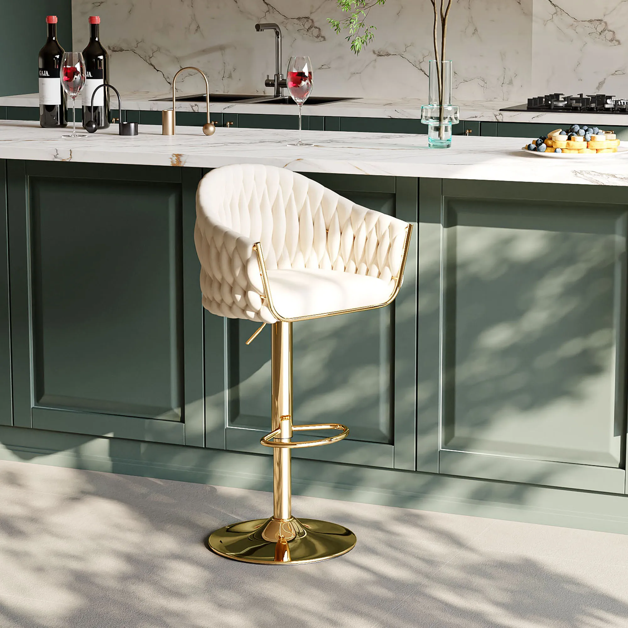 Sgabello da Bar set di 2 pezzi, sgabello da bar piccolo con schienale, altezza regolabile, sgabello da bancone in velluto e metallo