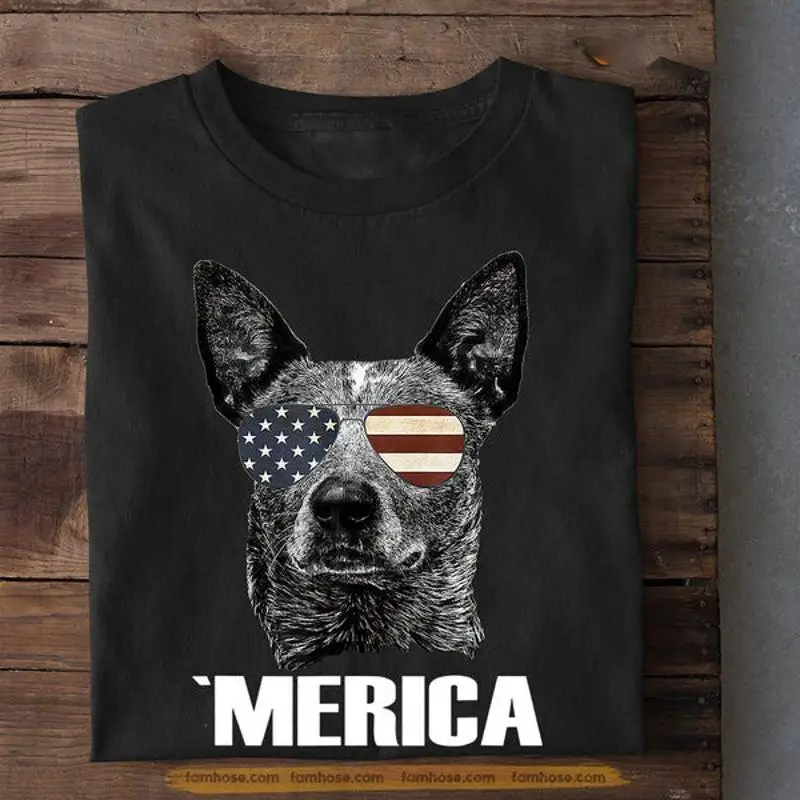 

July 4th Cool Dog T shirt Merica With Glasses Independence Day For