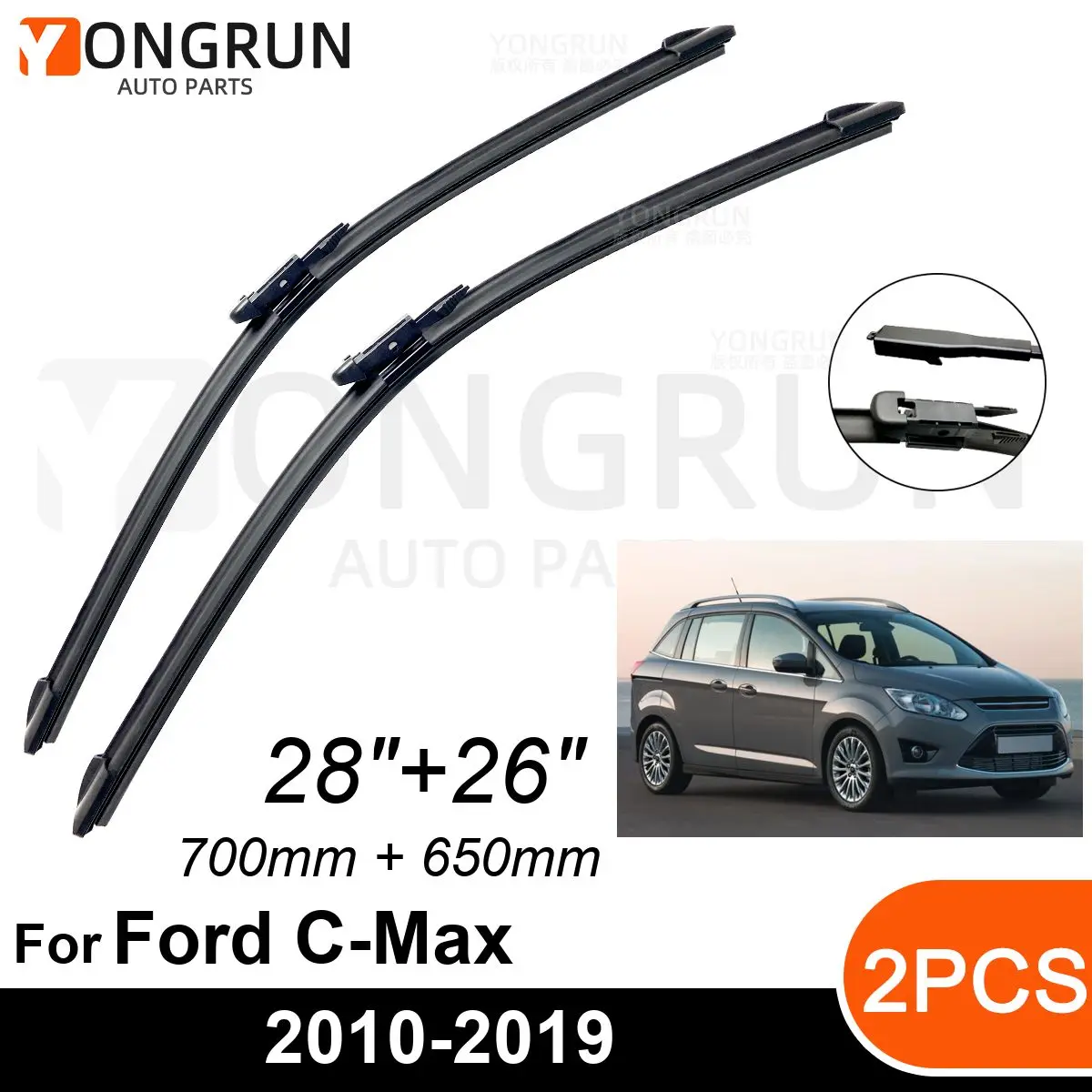 

Car Front Windshield Wipers For Ford C-Max Grand C-Max 2010-2019 Wiper Blade Rubber 28"+26" Car Windshield Windscreen