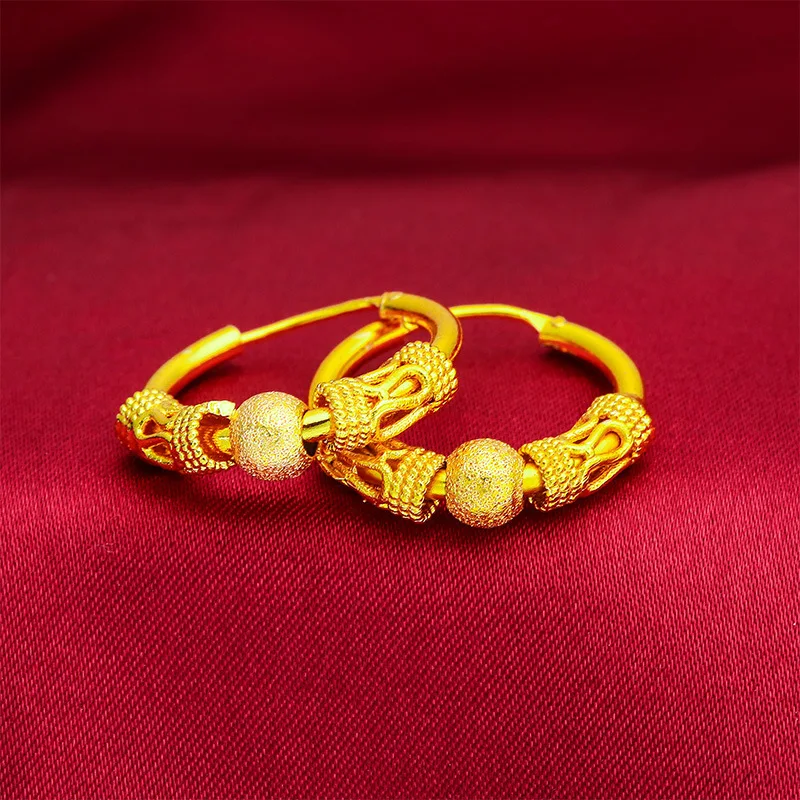 

Vietnam Sand Gold Transfer Beads Earrings Brass Gold-plated Smooth Small Gold Transfer Beads Women's Earrings