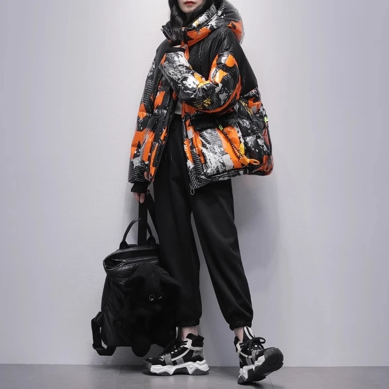 

Color blocking White goose down Down Jacket For women's Short 2025 Winter New Korean version Hooded Fashion Thick Short Coats