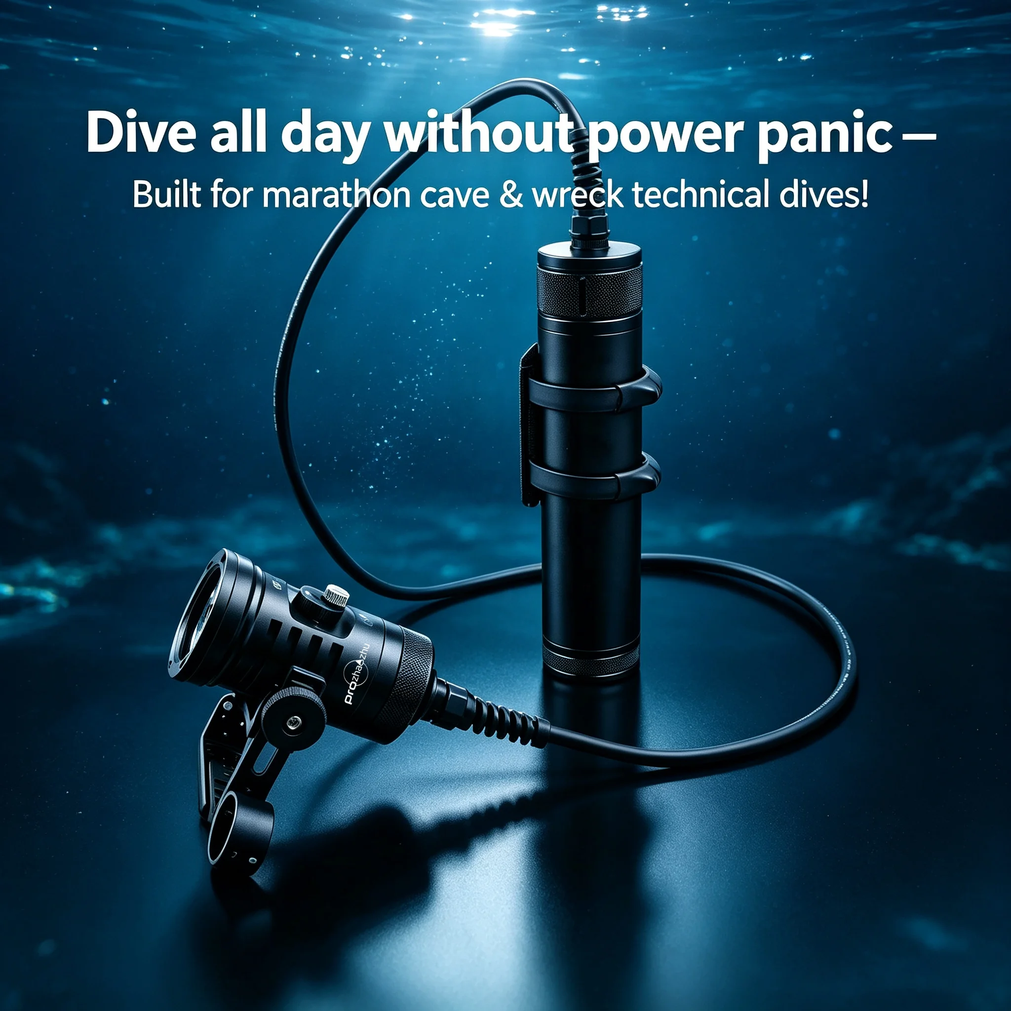 PROZHAOZHU DL-D40-12B 6000LM Backmount Canister Dive Torch 150M IP68 Long Runtime Rechargeable Tech Dive Light For Cave Wrecking
