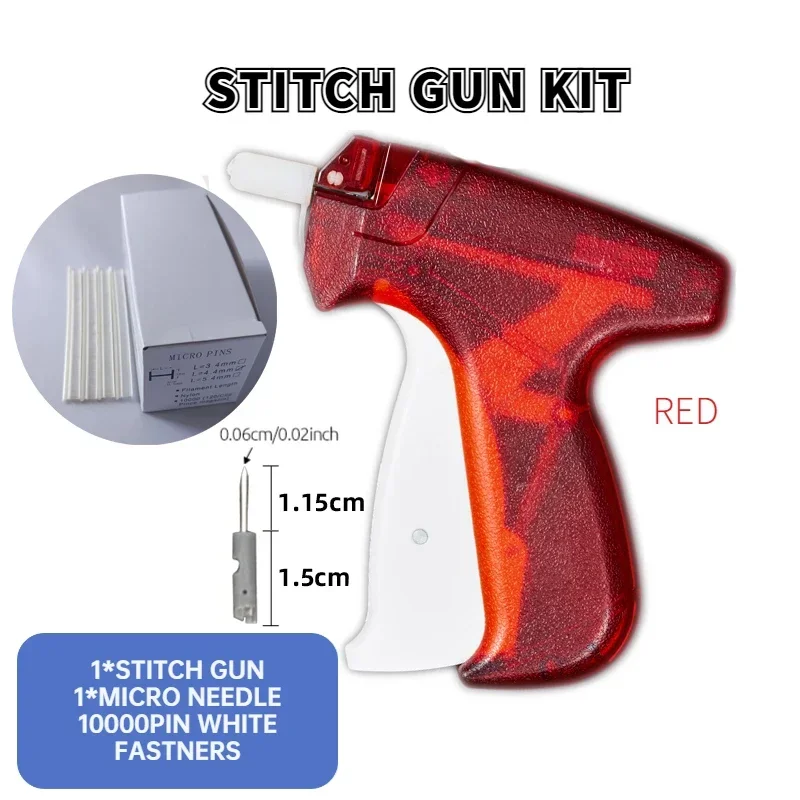 마이크로 패스너가 있는 미니 스티치 건 세트, 의류 및 액세서리용 레드 태그 건