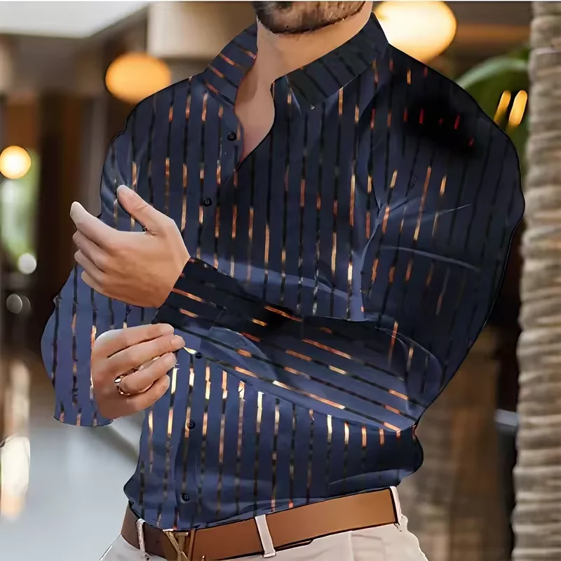 

Men's Shirt Casual Shirt Gold Striped Shirt Wedding Holiday Light Blue Black White Red Long Sleeve Lapel Shirt 6XL High Quality