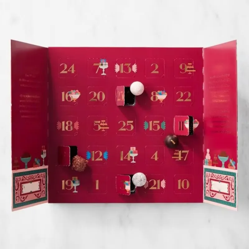 Anpassung.Anpassung.Deluxe Custom 24-Tage-Rosa-Weihnachts-Adventskalender, leere Blindbox, Schwammfutter für Geschenkverpackung