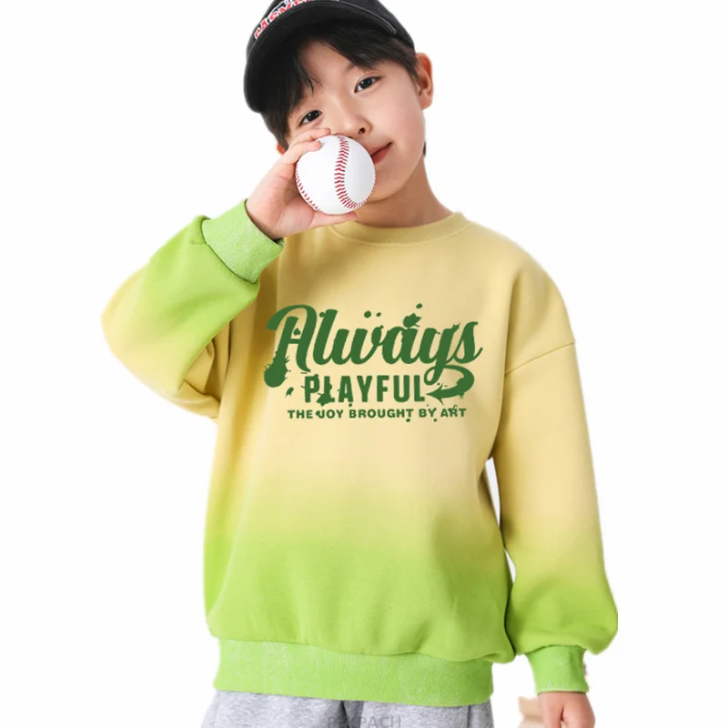 Child Gradient Sweatshirts With Letter Print Kids Streetwear Korean Spring Boys Clothing 10 to 14 Years Long Sleeve Tshirts