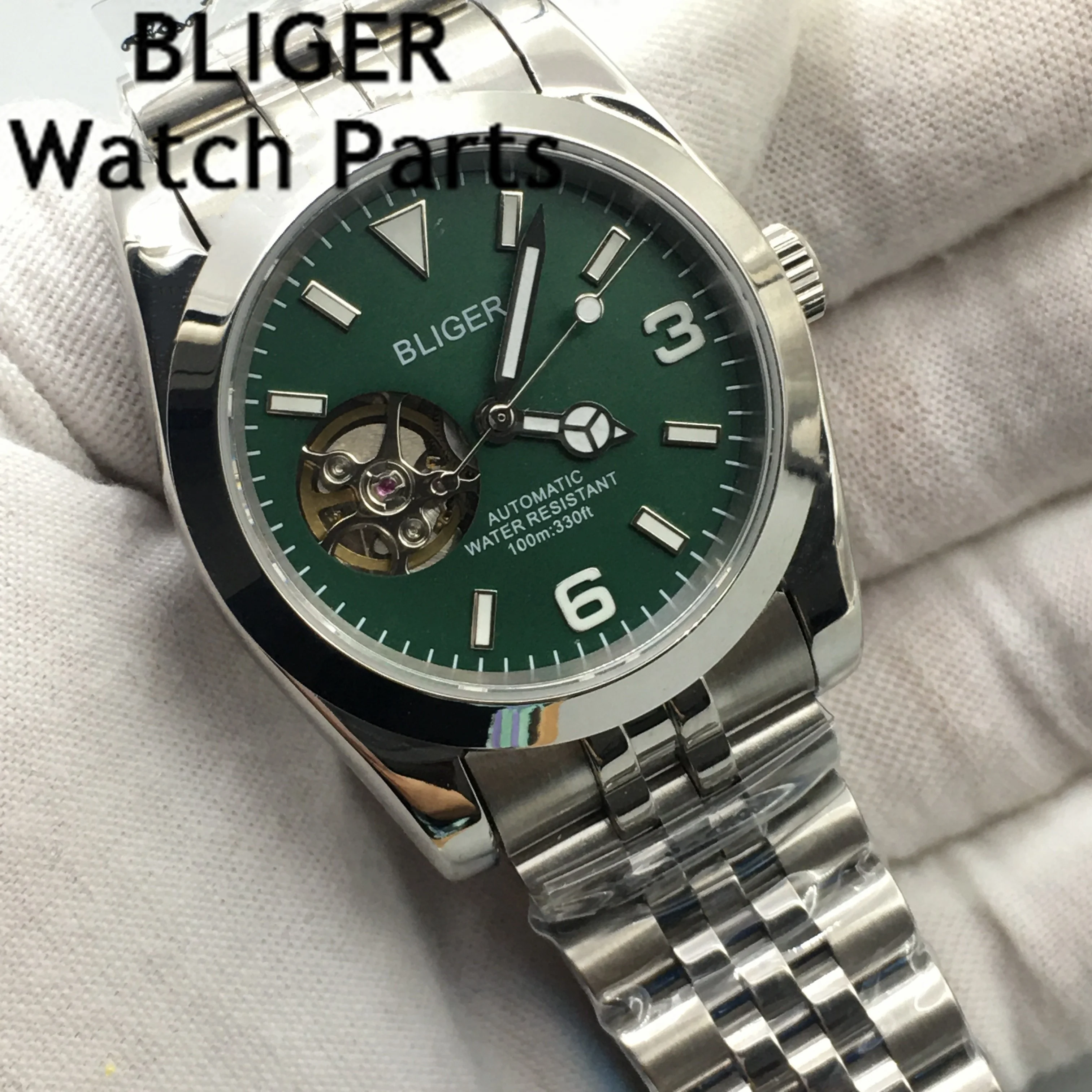 BLIGER 36mm 39mm NH38A Movement Automatic Watch Men Blue White Black Green Dial Bezel Flat Sapphire Glass Jubilee Strap