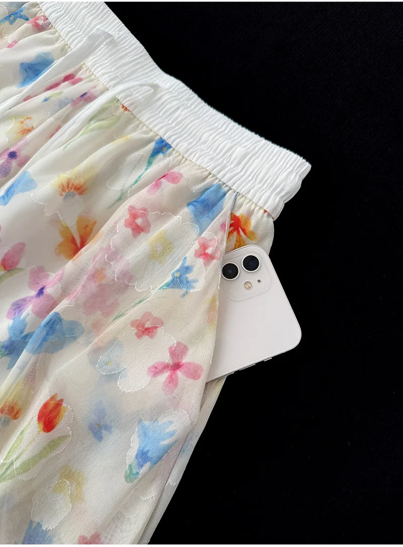 ワイドレッグパンツ ロング レディース 夏 超薄型 穴あき ソフト ブリッチ ポルカ カラーブロッキング シフォン エアリー マッチング カワイイ パンツ