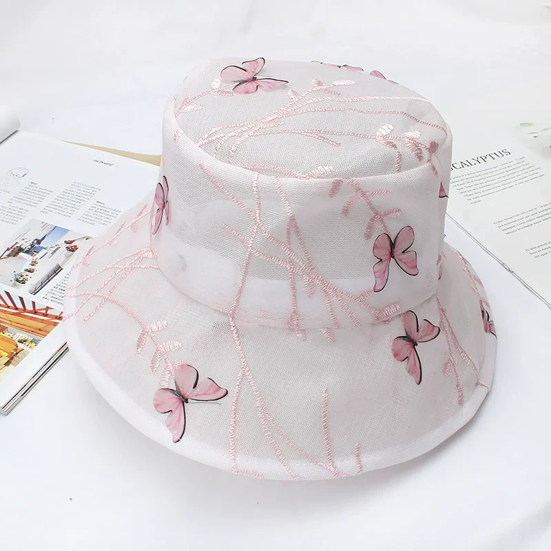 Women Lace Bucket / Fisherman Hat Thin Embroidered Mesh Sun Hat Fresh & Lovely Fairy Summer Visor Hats