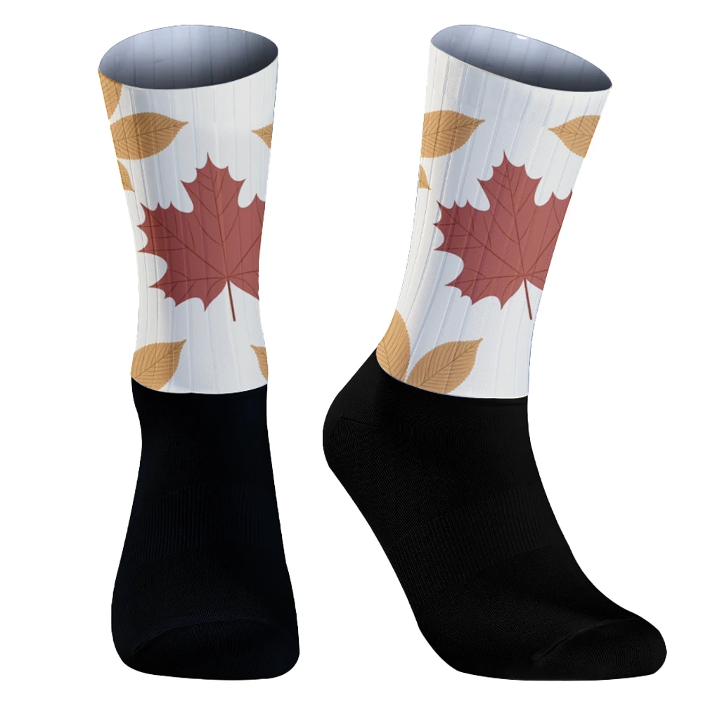 2024 Outdoor Running Maple Leaf Pattern Sport Socks Anti Slip Cycling Socks Integral Moulding High-tech Bike Sock