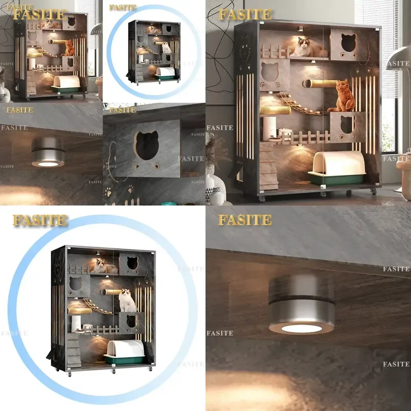For Modern Indoor Wooden Cat Villa with Large Scratching Board Spacious Enclosed Cage Multi-function Living Room Furniture