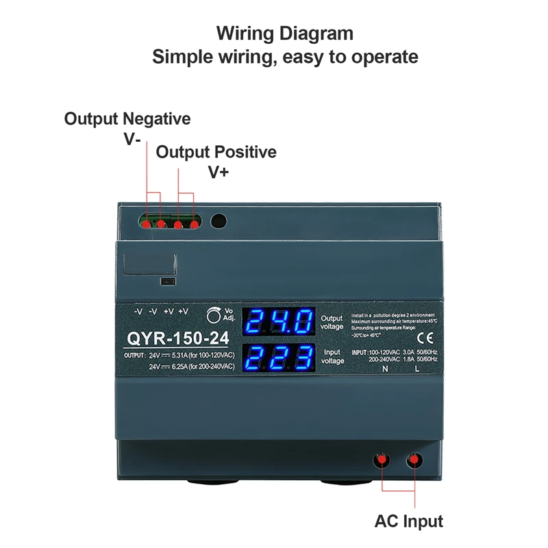 Fuente de alimentación conmutada de carril Din, 60W, 100W, 150W con pantalla digital, 12v, 24v, 36V, SMPS, transferencia de AC-DC CNC, 2.5A, 5A, 6A,
