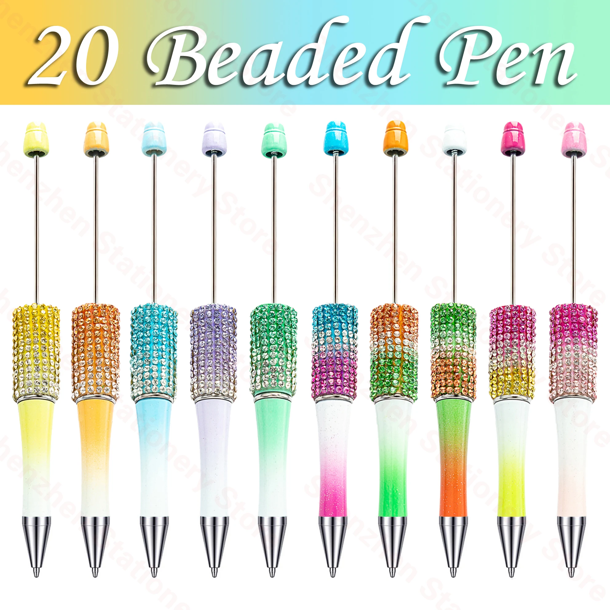 20pcs Diamond gradual change Bead Pen Wholesale Creative DIY Handmade Sticker Set Diamond Beaded Ballpoint Pens