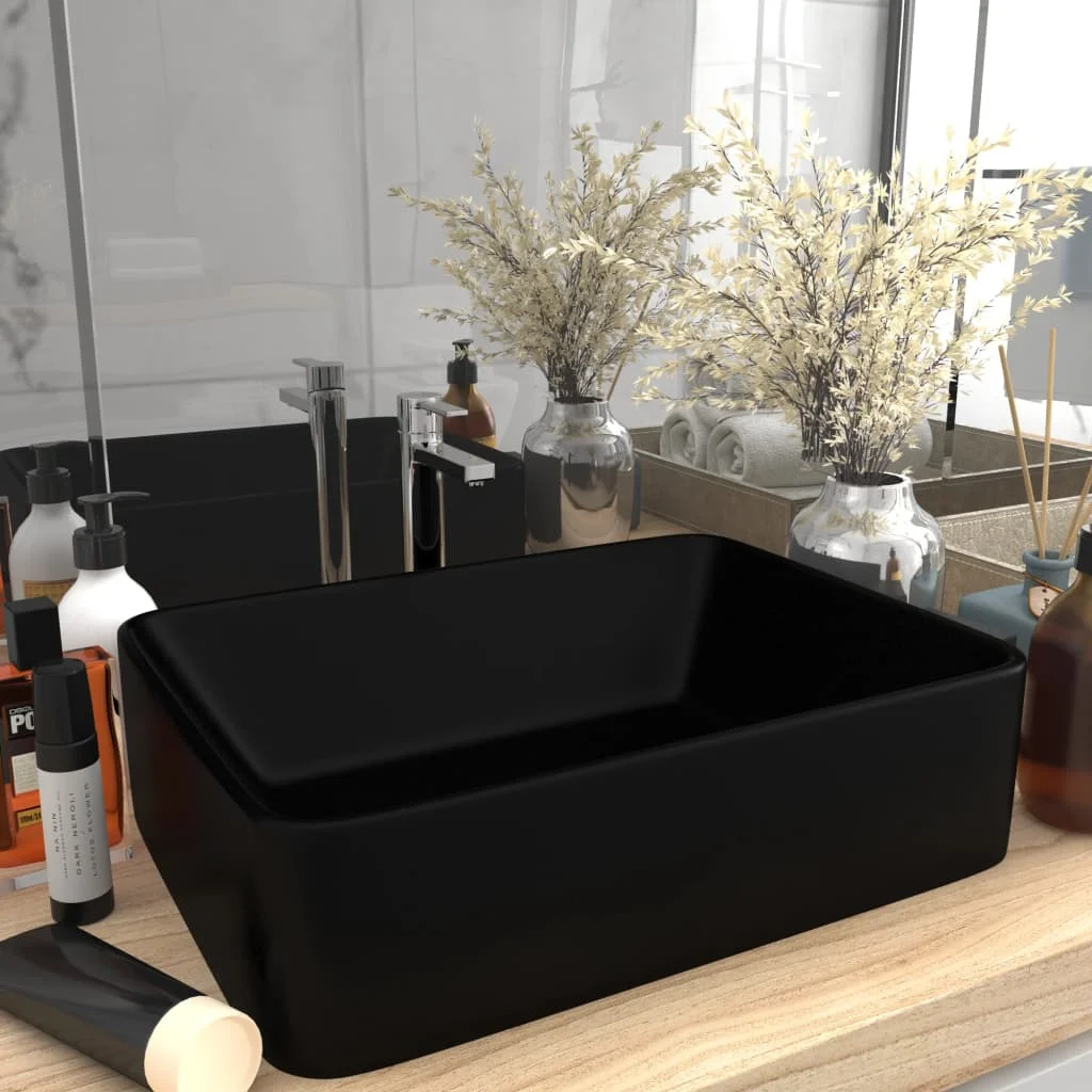 Lavabo de lujo negro mate 41x30x12 cm de cerámica, apto para todas las baños, duchas y aseos.