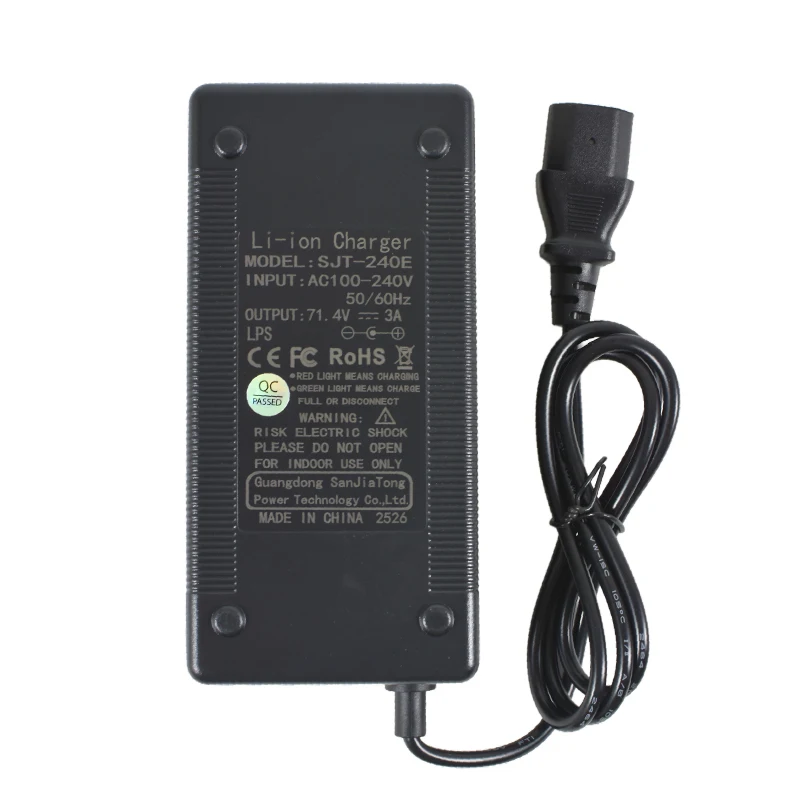 Ładowarka do akumulatorów 71,4V 3A 17S 60V 62,9V litowo-jonowa do RV, wózków widłowych, magazynowania energii, wysokiej jakości wtyk IEC/XT60/XT90 — zdjęcie produktu 7