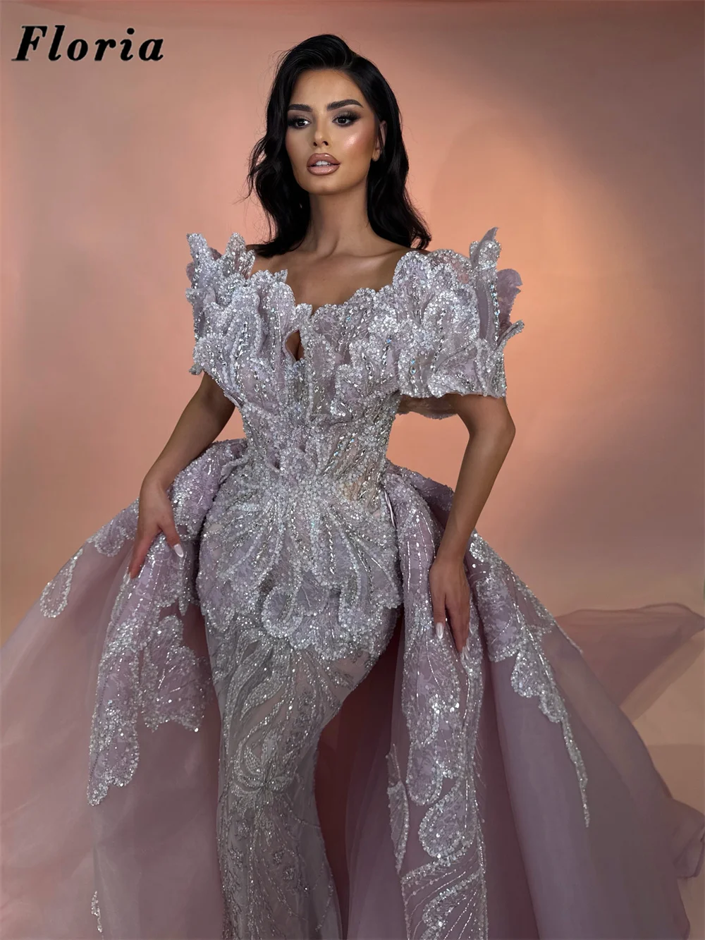 New 2026 Pink 3D Flowers Beaded Evening Dresses With Long Train Prom Dress Customized Cocktail Party Gowns Vestidos De Cóctel