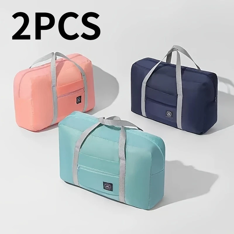 2 Pcs Foldable Travel Duffel Bag, Large Capacity Lightweight Carry On Luggage for Overnight Gym Weekend Trip, Multiple Colors
