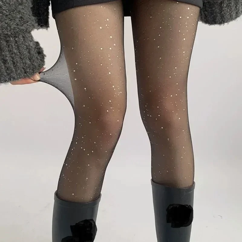 Sexy Glänzende Pailletten Damen Transparente Elastische Strumpfhosen Lange Beine Koreanischer Y2K Stil Schwarze Hautfarbene Damen-Strumpfhosen Glitzernde Medias – Detail 8