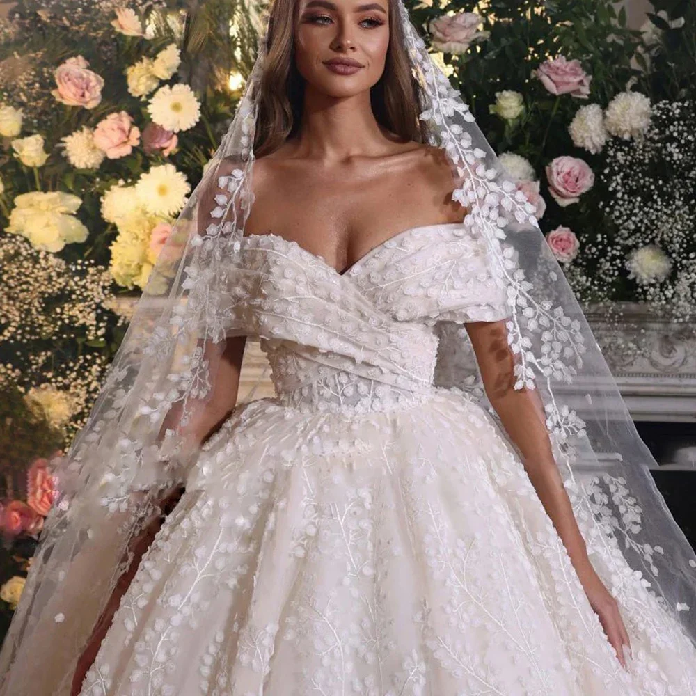 Customized  Luxury LaceA Line Bridal Gowns Boat Neck Short Sleeve Backless Wedding Dress High Quality Princess Bride Dresses