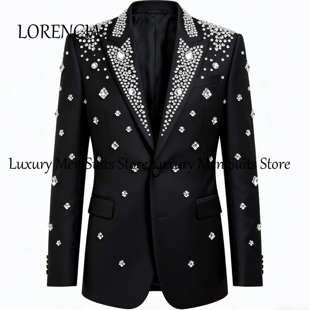 Elegant Crystal Male Suit 2 Pieces Single Breasted Tuxedos Set for Wedding Groom 2025 Customized Blazer Pants disfraz de hombre