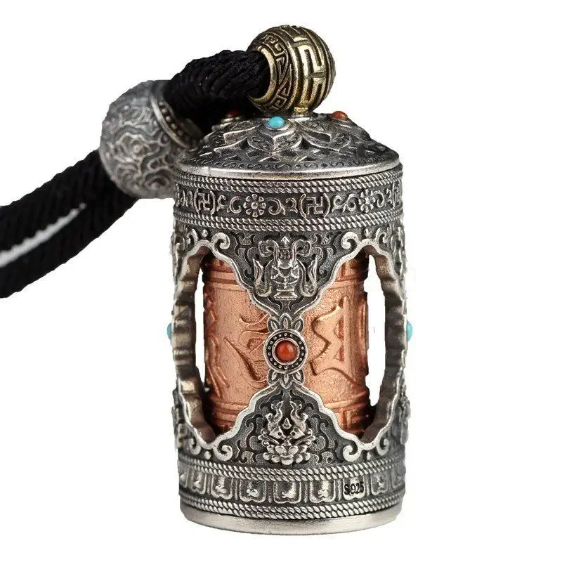 New Tibet Prayer Wheel Charms Pendant Necklace Buddhist Mala Wood Beads Necklaces Vintage Prayer Wheel Long Sweater Necklace