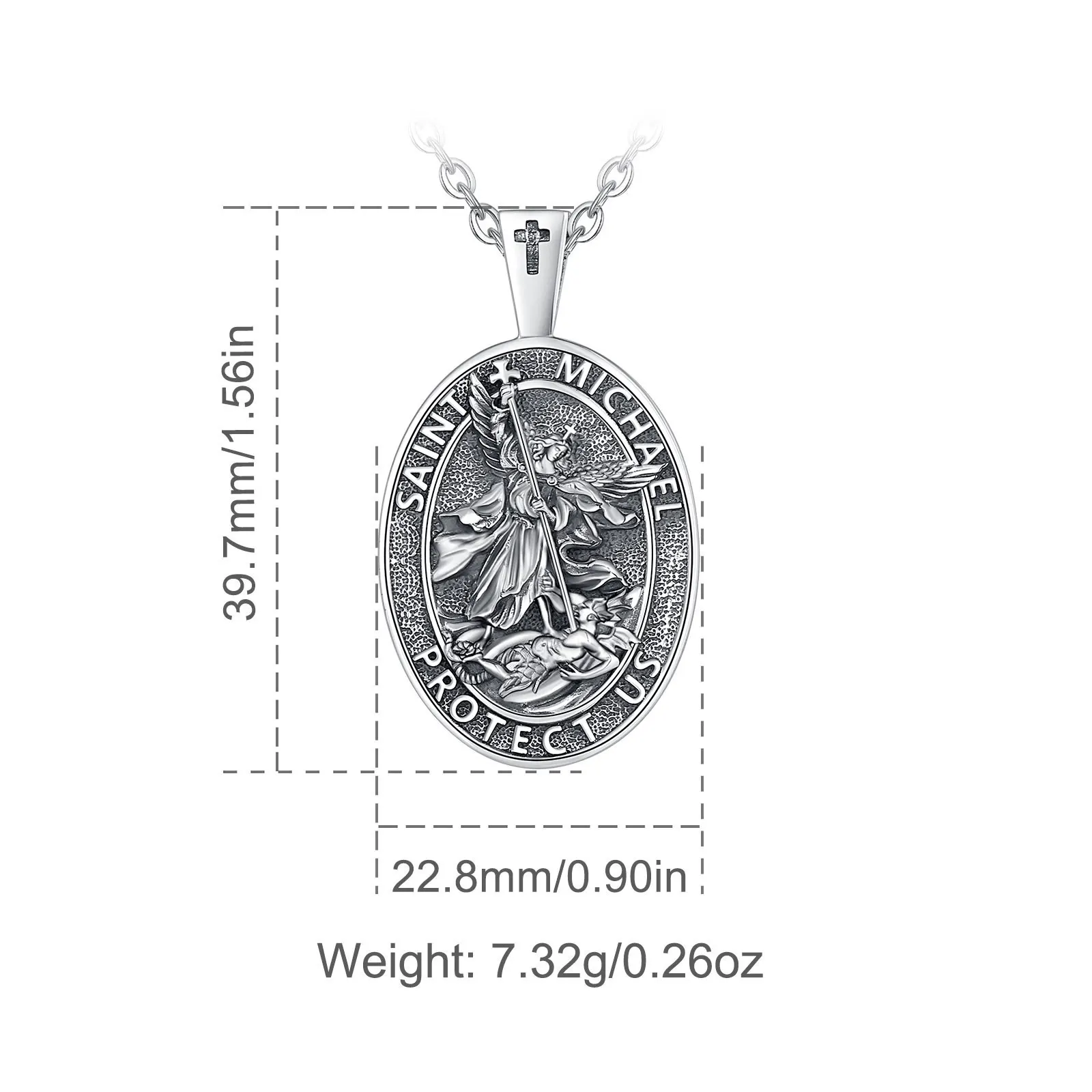 Eudora 925 Sterling Silver St. Michael Patron Saint Necklace Angel Medallion Pendant for Men Vintage Embossed Religious Jewelry