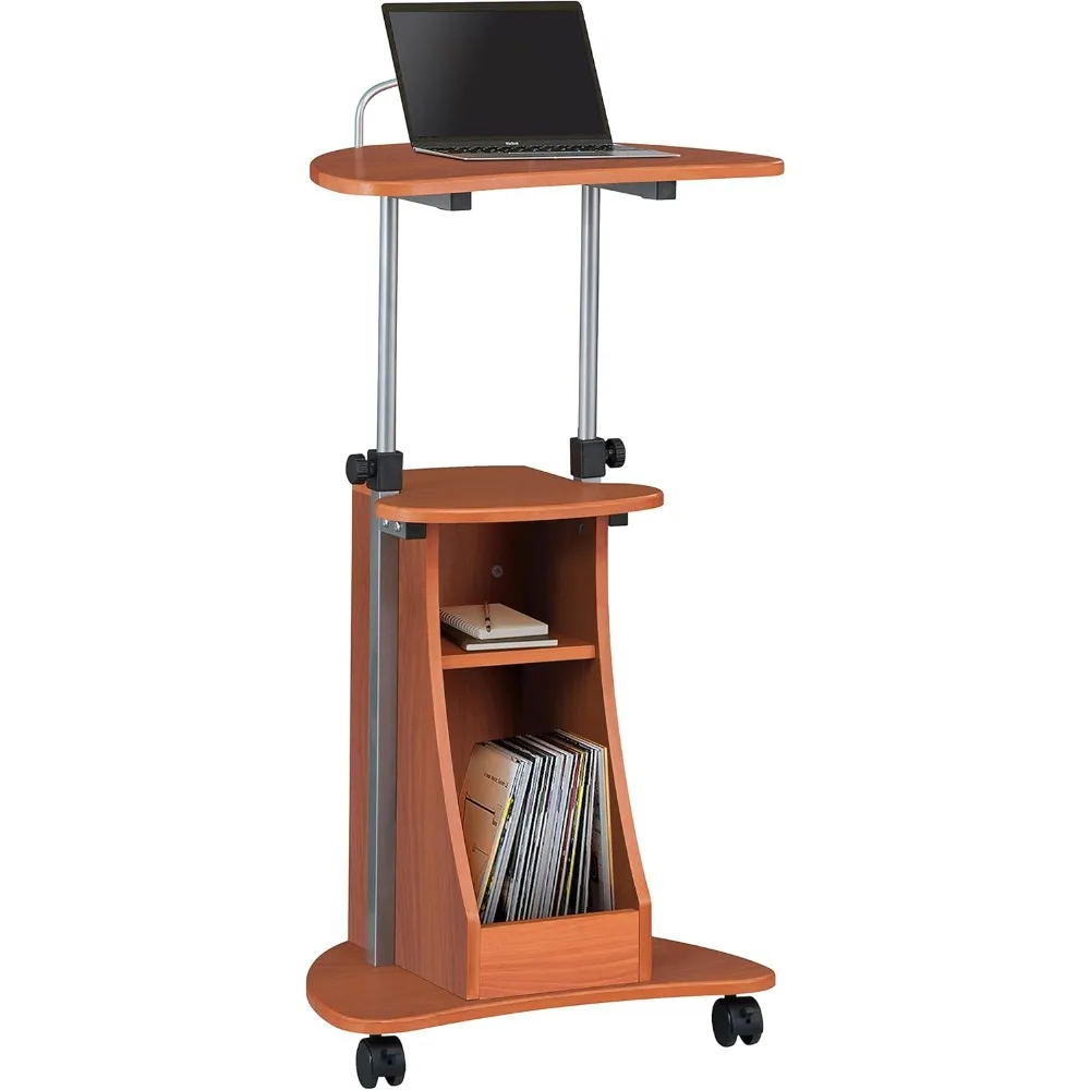 

Adjustable Height Laptop Cart With Storage. Color: Woodgrain - NEW