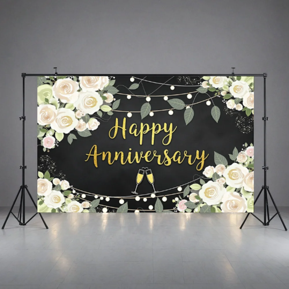 Happy Anniversary ฉากหลังงานแต่งงานครบรอบเจ้าสาวตกแต่งแบนเนอร์ภาพโพลีเอสเตอร์การถ่ายภาพพื้นหลัง