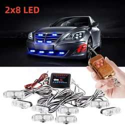 Luz LED estroboscópica de advertencia para coche, luces intermitentes de ambulancia con Control remoto inalámbrico, color rojo y azul, 8x2, 12V, 1 Juego