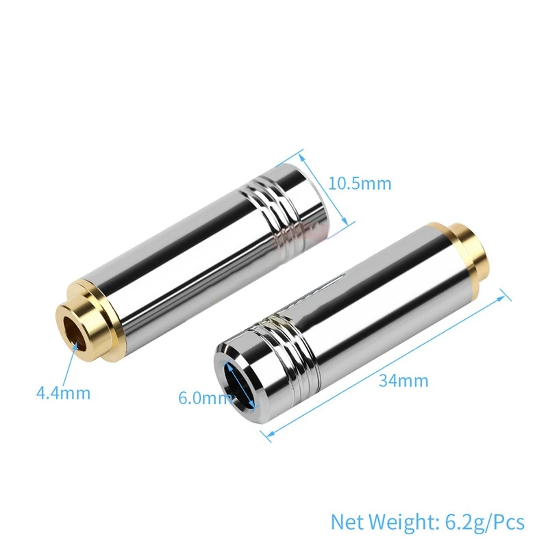 2X Female Jack Audio Plug Balanced Stereo Earphone 4.4Mm 5 Pole Metal Adapter Wire Connector For Headphone Silver