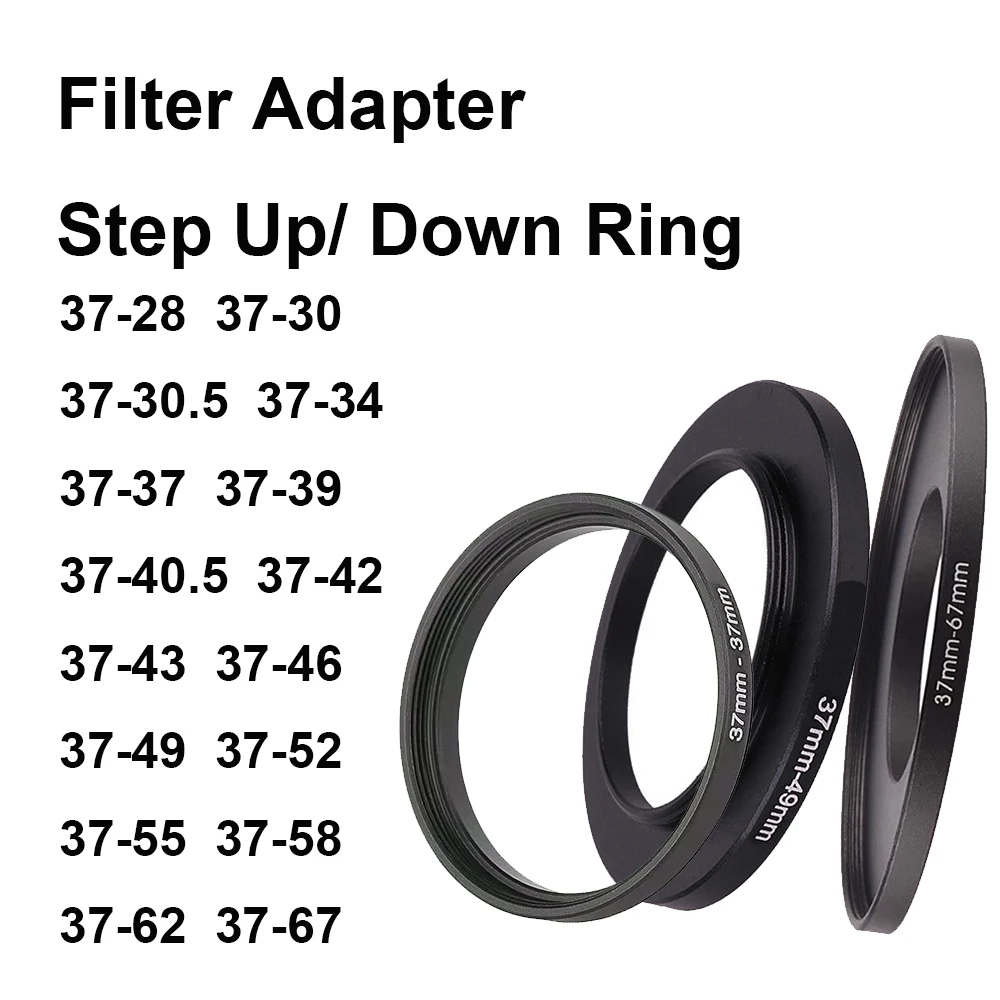Anillo adaptador de filtro de lente de cámara, anillo reductor de Metal para lente de 37mm-28 30 30,5 34 37 46 52 55 58 62 67mm UV ND CPL parasol